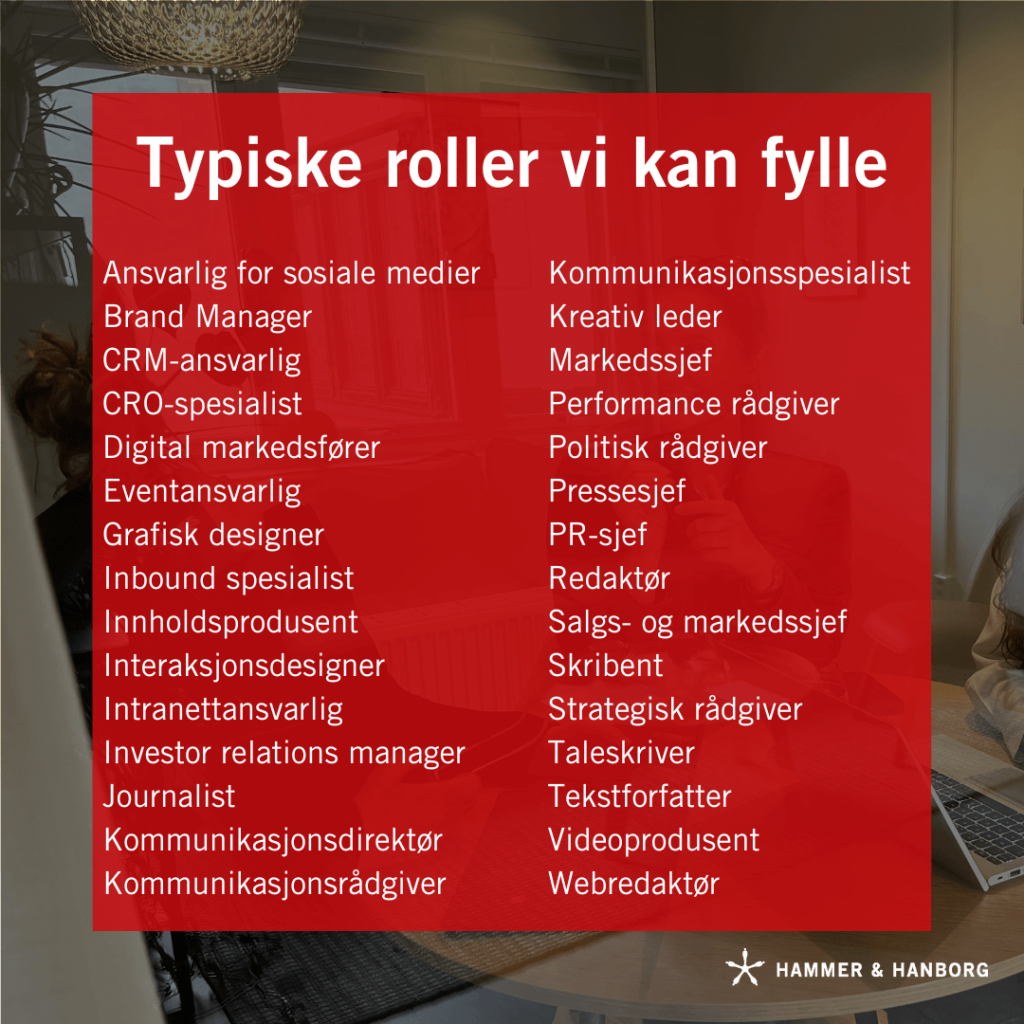 Roller vi kan levere vikarer til